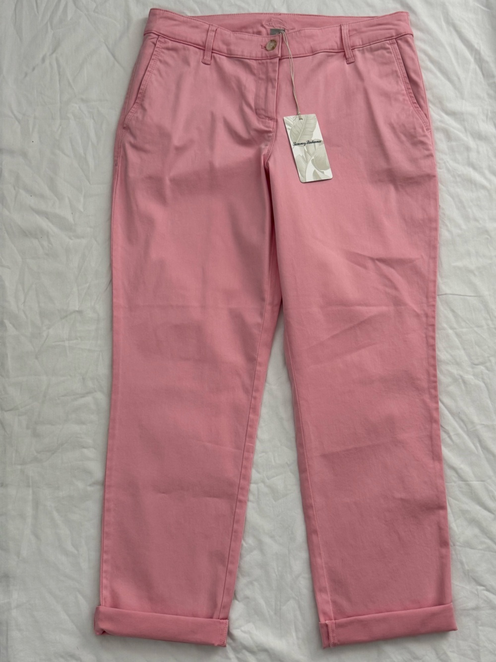 New Tommy Bahama Boracay Slim Boyfriend Pants Womens 8 Pink Cropped Ankle